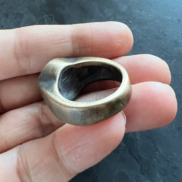 Skull Signet Ring – Chunky Bronze and Brass Ring – Gothic Skull Jewelry – Handmade Statement Ring – Unisex Signet – Bronze Skull Ring