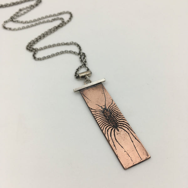 Handmade Insect Jewelry Centipede Necklace in Sterling Silver & Copper