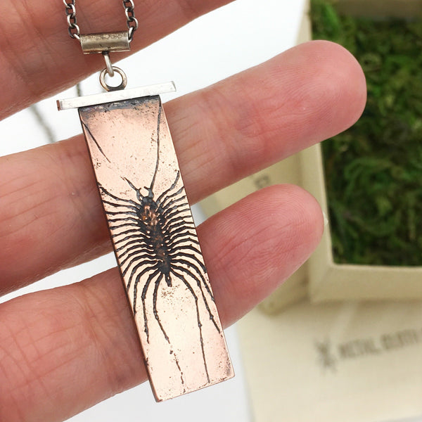 Handmade Insect Jewelry Centipede Necklace in Sterling Silver & Copper