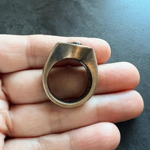 Skull Signet Ring – Chunky Bronze and Brass Ring – Gothic Skull Jewelry – Handmade Statement Ring – Unisex Signet – Bronze Skull Ring