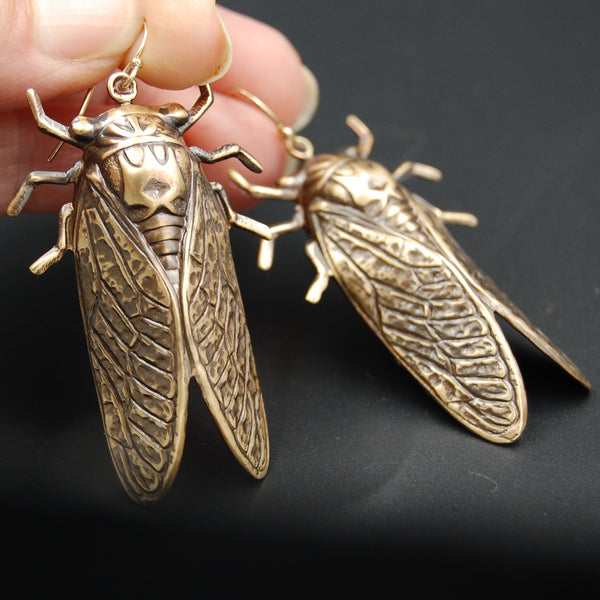 Brass and Gold Cicada Insect Earrings