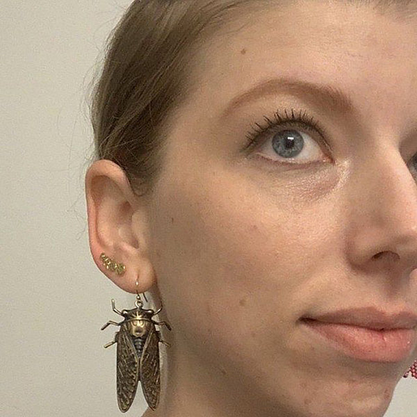 Brass and Gold Cicada Insect Earrings