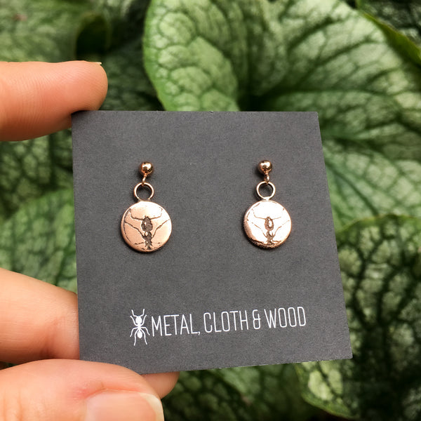 Handmade Copper and Rose Gold Filled Ant Stud Earrings -- Insect Jewelry