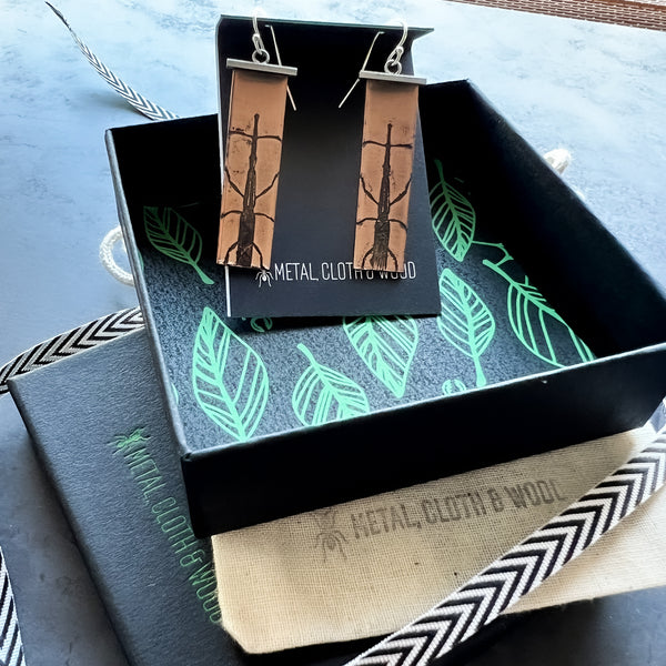 Handmade Giraffe Weevil Insect Earrings in Sterling Silver & Copper --  Unique Gift for Your Favorite Insect Lover!