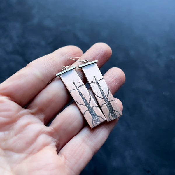 Handmade Giraffe Weevil Insect Earrings in Sterling Silver & Copper --  Unique Gift for Your Favorite Insect Lover!
