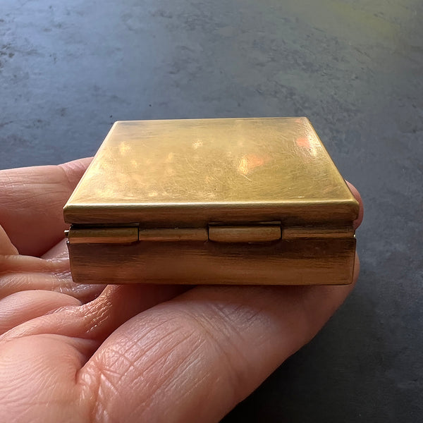 Clean and Simple 1.5" Square Brass Pill or Trinket Box — Push Button Mechanism Opens Lid!
