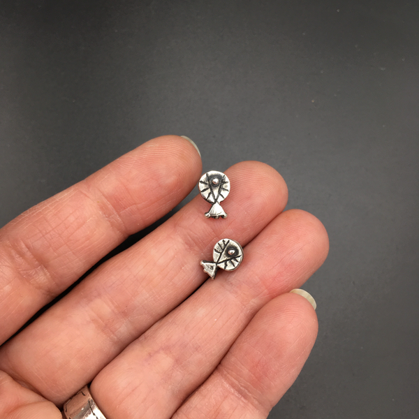 Sterling Silver Geometric Stud Earrings – Handmade Primitive Minimalist Earrings – Recycled Silver Post Earrings  – Everyday Silver Studs
