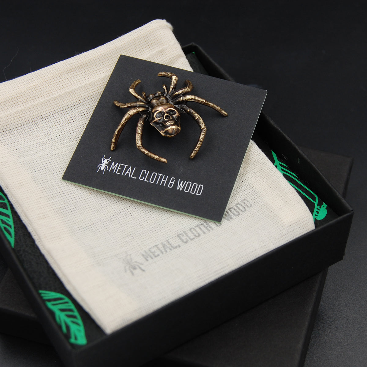 Handmade Spooky Spider Pin with Human Skull, Unique Brooch Perfect for –  Metal Cloth & Wood, LLC