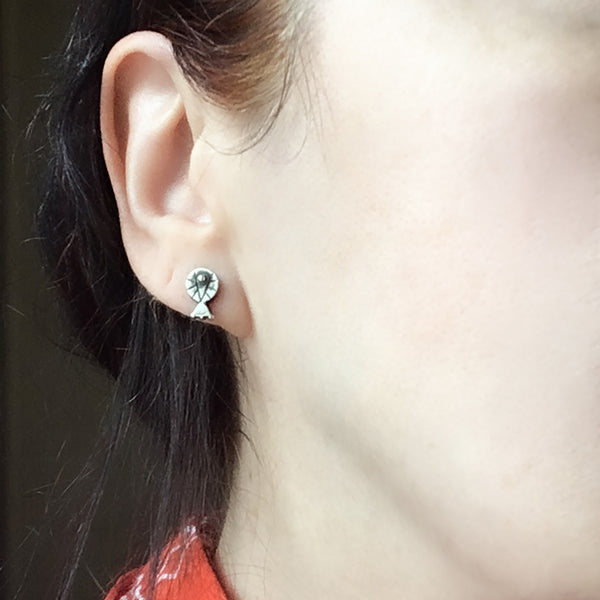 Sterling Silver Geometric Stud Earrings – Handmade Primitive Minimalist Earrings – Recycled Silver Post Earrings  – Everyday Silver Studs