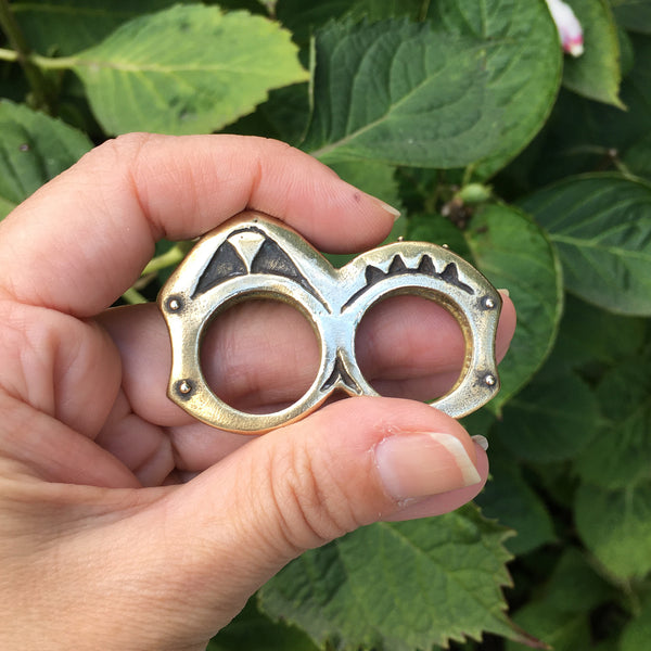Handmade Brass Double Ring – Custom Two-Finger Statement Ring for Women & Men, Bold Sculptural Jewelry, Made in USA