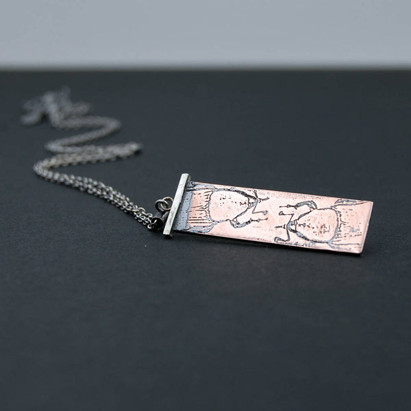 Handmade Palm Weevil Insect Necklace in Sterling Silver & Copper