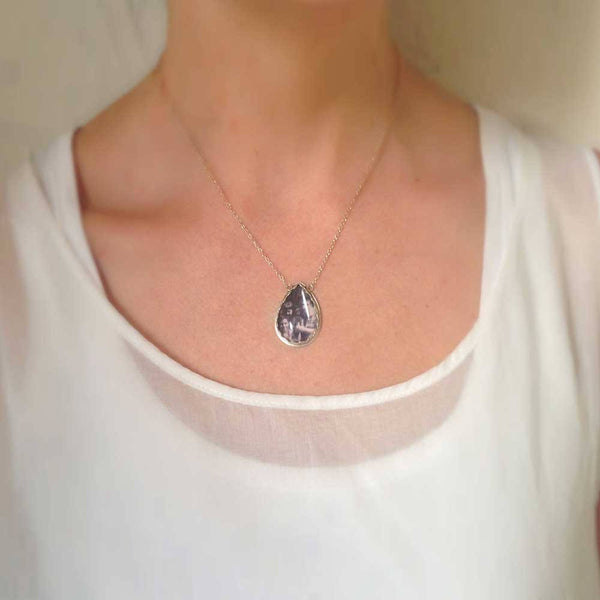 Teardrop Shaped Custom Photo Necklace or Custom Photo Pendant in Sterling Silver