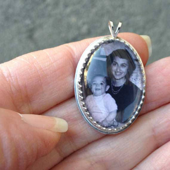 Sterling Silver Vertical Oval Custom Photo Necklace or Custom Photo Pendant