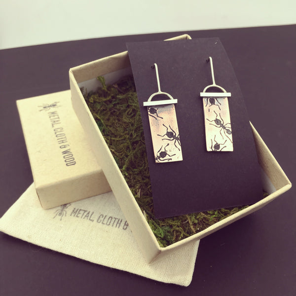 Copper and Sterling Silver Ant Dangle Insect Earrings