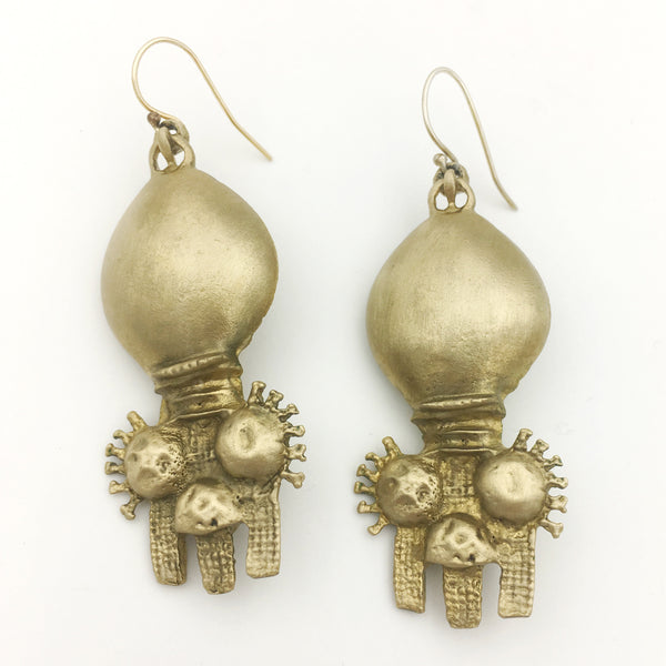 Rustic Brass Tribal Earrings – Primitive Artisan Boho Jewelry, Ethnic Organic Dangle Earrings, Handmade Statement Earrings