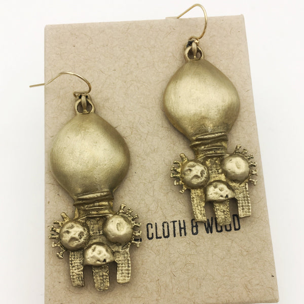 Rustic Brass Tribal Earrings – Primitive Artisan Boho Jewelry, Ethnic Organic Dangle Earrings, Handmade Statement Earrings