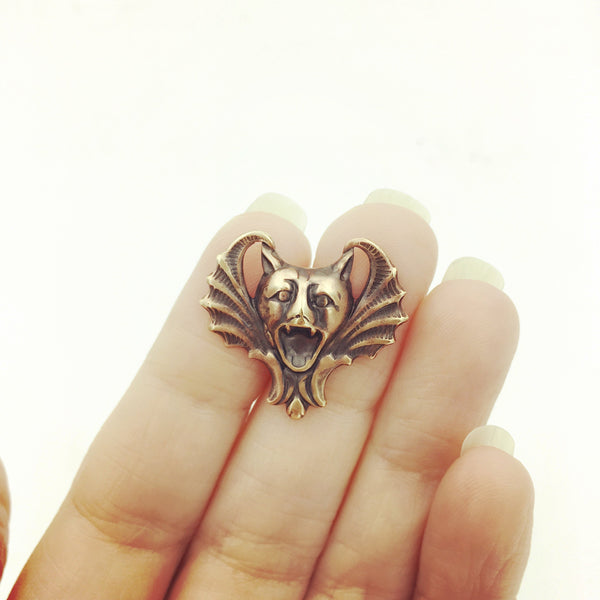 Brass Bat-Faced Gargoyle Pin or Brooch