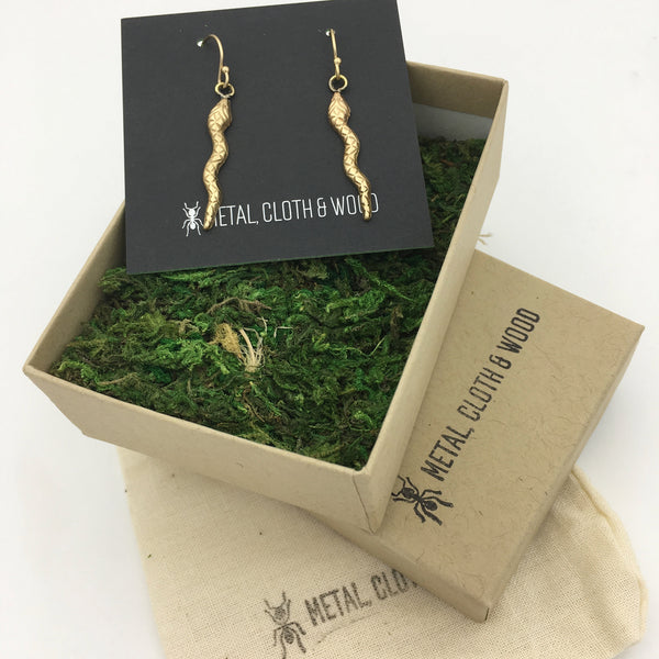Brass and Gold Snake Dangle Earrings