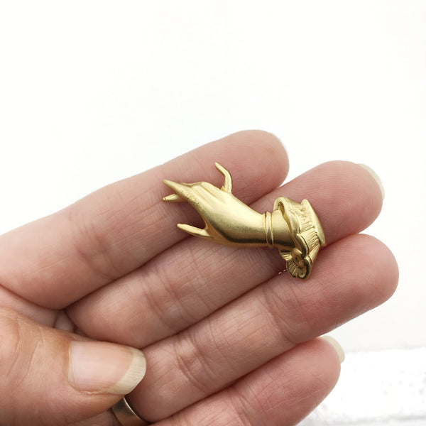 Brass Victorian Hand Jewelry Brooch or Lapel Pin