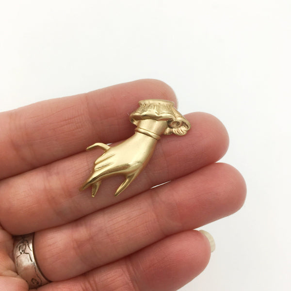 Brass Victorian Hand Jewelry Brooch or Lapel Pin