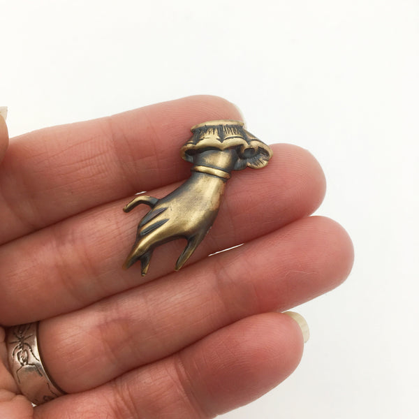Brass Victorian Hand Jewelry Brooch or Lapel Pin