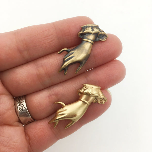 Brass Victorian Hand Jewelry Brooch or Lapel Pin