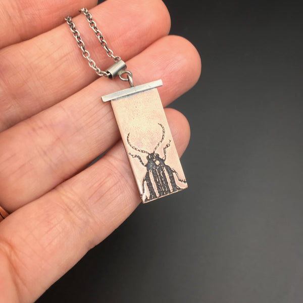 Handmade Sterling Silver and Copper Beetle Insect Necklace