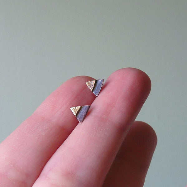 Copper, Brass & Sterling Silver Tiny Triangle Metalwork Stud Earrings