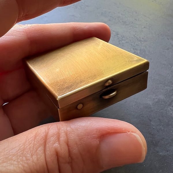 Clean and Simple 1.5" Square Brass Pill or Trinket Box — Push Button Mechanism Opens Lid!
