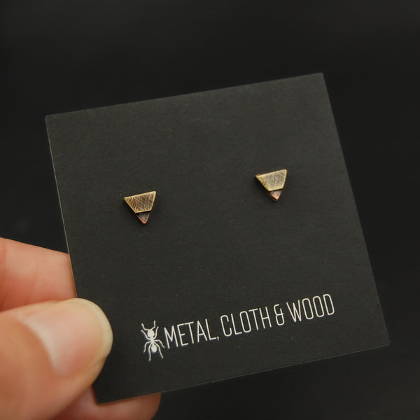 Copper Brass and Sterling Silver Tiny Triangle Minimalist Mixed Metal Stud Earrings