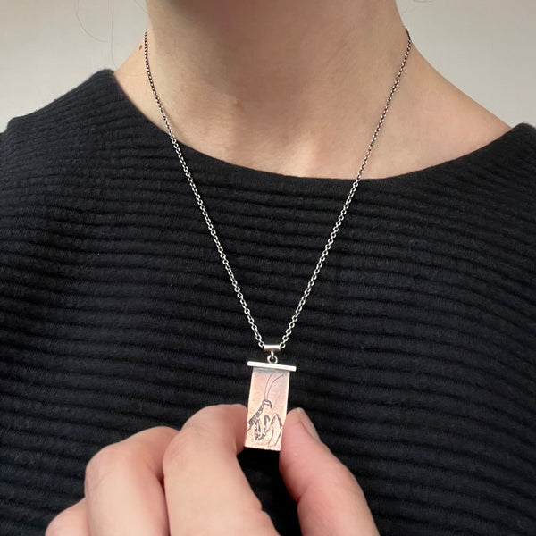 Customizable, Handmade Praying Mantis Necklace in Sterling Silver and Copper — Perfect for Entomologists,  Insect Lovers, and Gardeners!