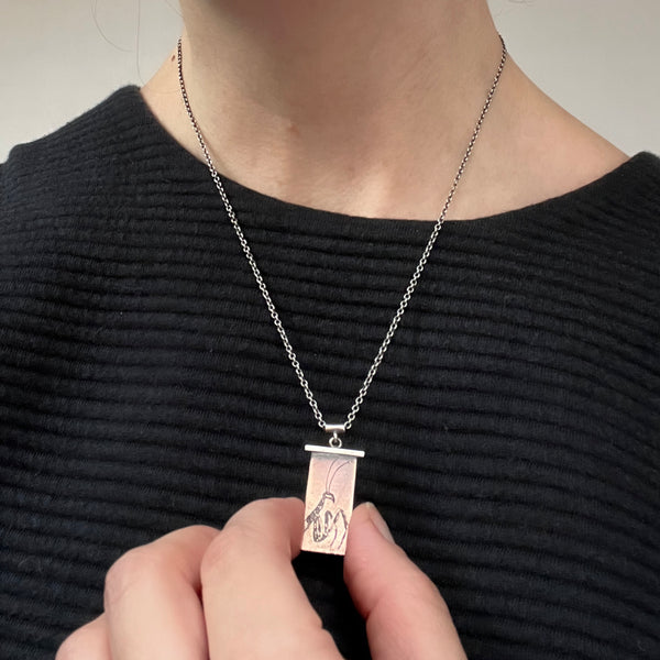 Customizable Handmade Praying Mantis Necklace in Sterling Silver and Copper — Perfect for Entomologists,  Insect Lovers, and Gardeners!
