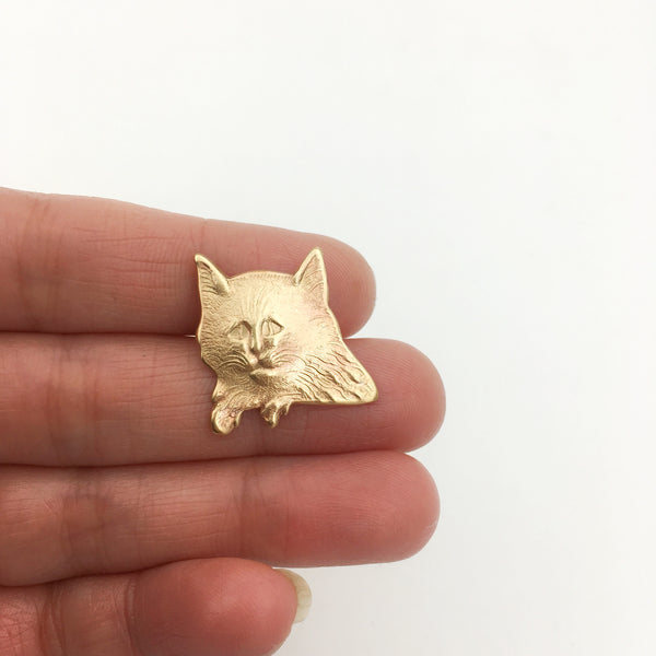 Brass Nervous Cat Pin or Brooch