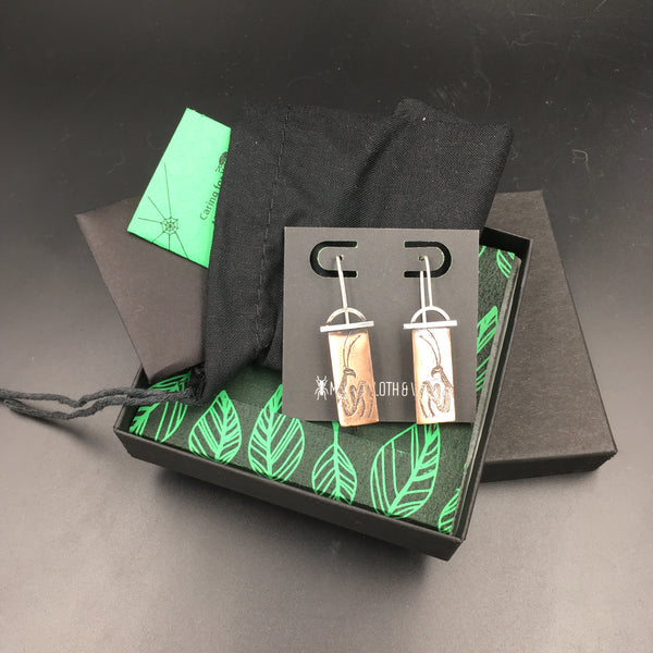 Unique Sterling Silver and Antiqued Copper Praying Mantis Earrings for Insect Jewelry Lovers