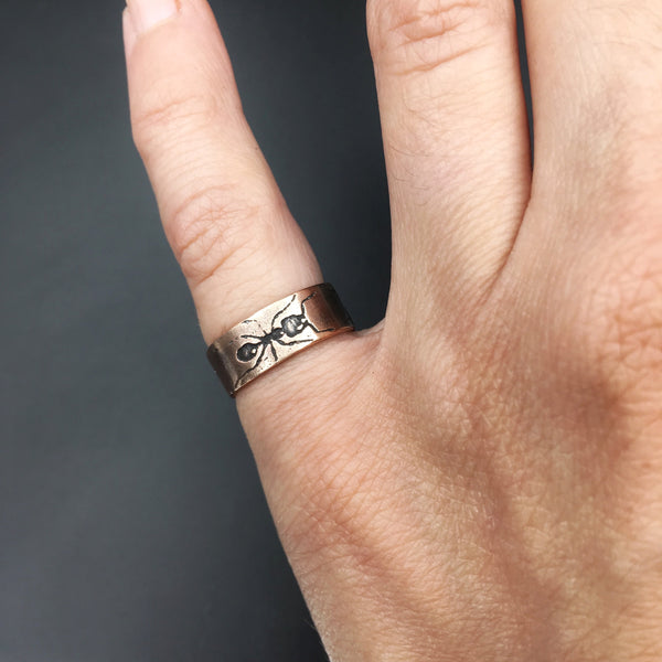 Handmade Copper Eternity Ant Insect Band Ring