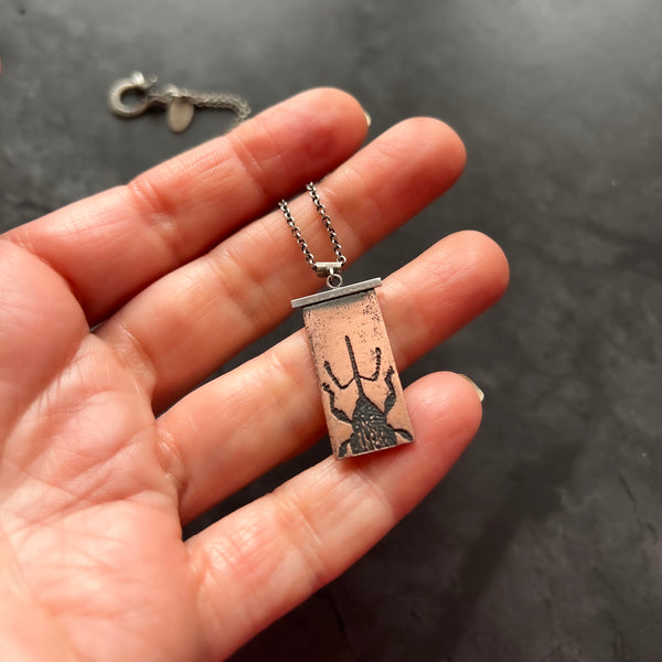 Handmade Nut Weevil Insect Necklace in Sterling Silver & Copper