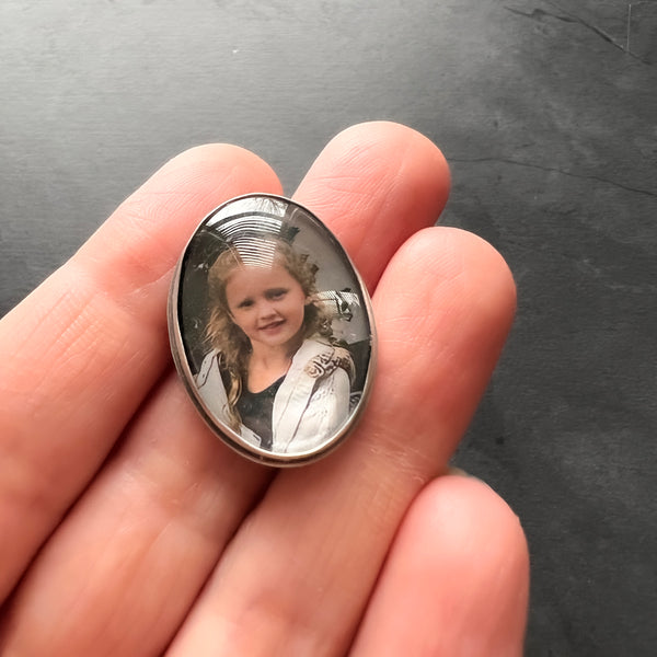 Sterling Silver Photo Brooch — Perfect Customized Gift for Mother's Day for Mom or Grandmom or New Mom!  Sterling Silver Pin with Real Photo