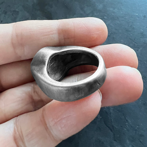 Skull Signet Ring – Chunky Sterling Silver and Brass Ring – Gothic Skull Jewelry – Handmade Statement Ring – Unisex Signet – Recycled Silver