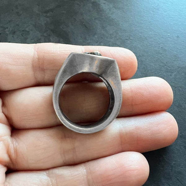 Skull Signet Ring – Chunky Sterling Silver and Brass Ring – Gothic Skull Jewelry – Handmade Statement Ring – Unisex Signet – Recycled Silver