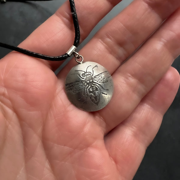 Sterling Silver 13" to 16" Wasp Choker Necklace with Vegan Waxed Cotton Cord and 3" Adjustable Sterling Silver Chain for Perfect Fit!