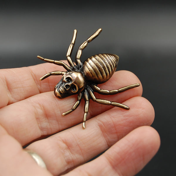 Handmade Spooky Spider Pin with Human Skull, Unique Brooch Perfect for Halloween Active