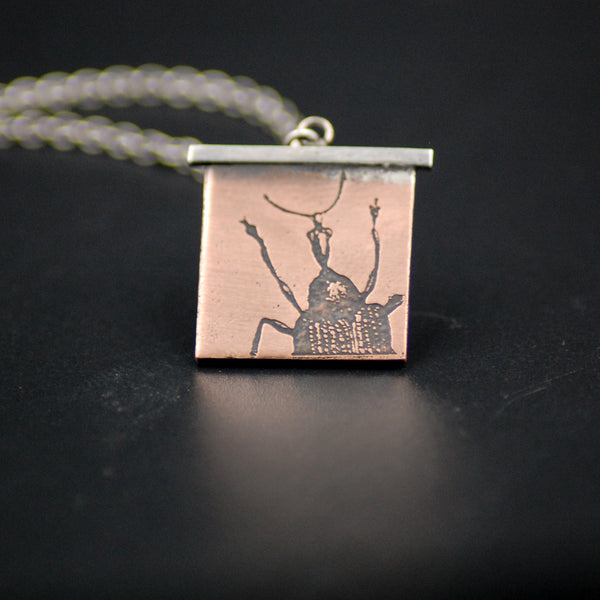 Handmade Snoutless Weevil Insect Necklace in Sterling Silver and Copper