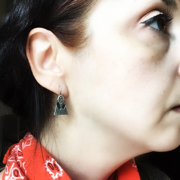 Sterling Silver Geometric Drop Earrings – Modern Primitive Minimalist Earrings – Recycled Silver Dangles – Handmade Silver Jewelry