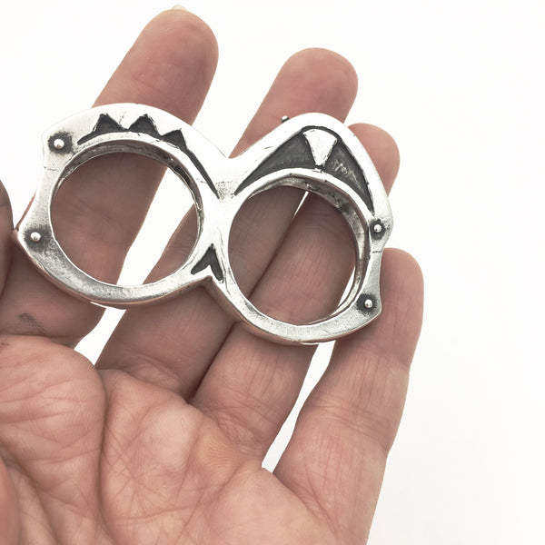 Handmade Sterling Silver Double Ring – Custom Two-Finger Statement Ring for Women & Men, Bold Sculptural Jewelry, Made in USA