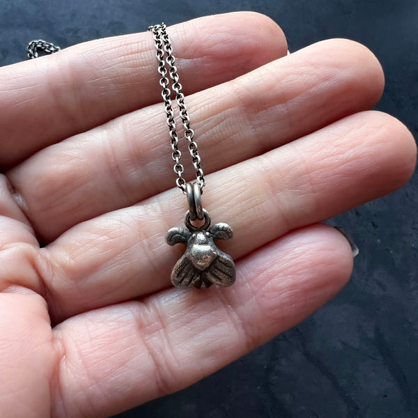 Tiny Sterling Silver Moth Fly Insect Charm Pendant —  With or Without 16 inch to 22 Inch Necklace Chain