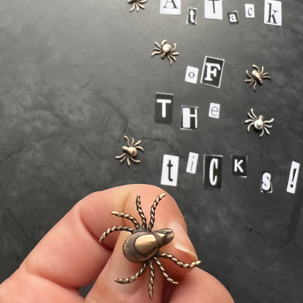 Gender Neutral Tick Tie Tack, Lapel Pin, Brooch, or Scatter Pin in Sterling Silver or Bronze — Unique Insect Jewelry