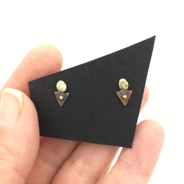 Sterling Silver, Brass and Copper Triangle Minimalist Stud Earrings