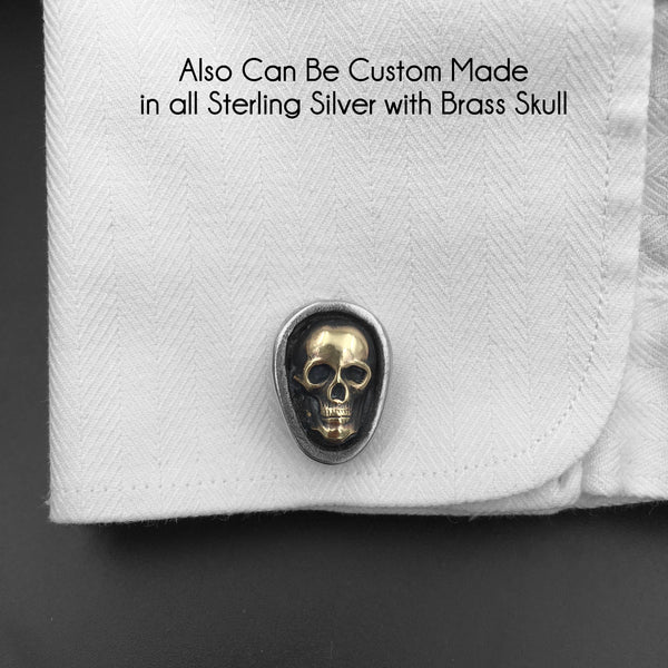 Handcrafted Brass Skull Cufflinks – Gothic Wedding Jewelry | Antiqued Gender Neutral Gold Cuff Links | Rocker, Biker & Alternative Formalwear Gift