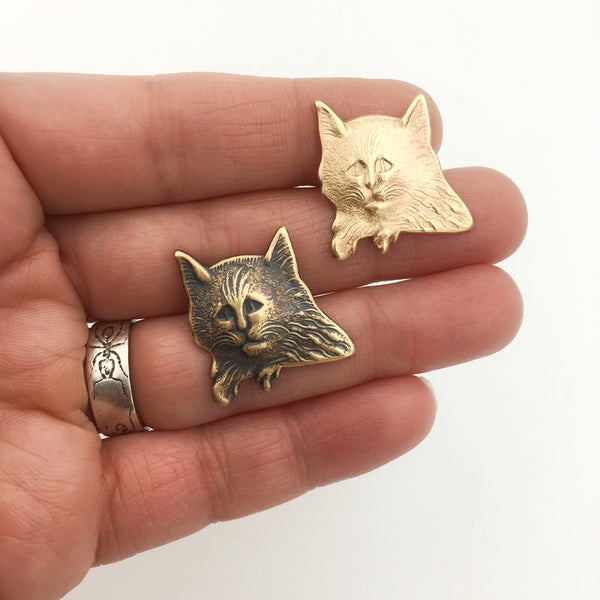 Brass Nervous Cat Pin or Brooch