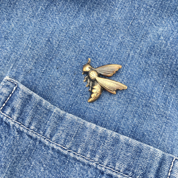 Brass Wasp Insect Pin or Brooch -- Available in Bright Gold or Antiqued Gold Finish!